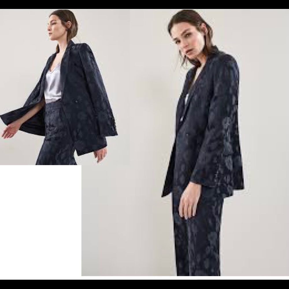 REISS Peony jacket jacquard double breasted blazer in navy Sz 6 NWOT - Picture 5 of 17